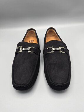 Faranzi Santorini Men's Black Suede Slip-On Loafers Metal Hardware US 11.5